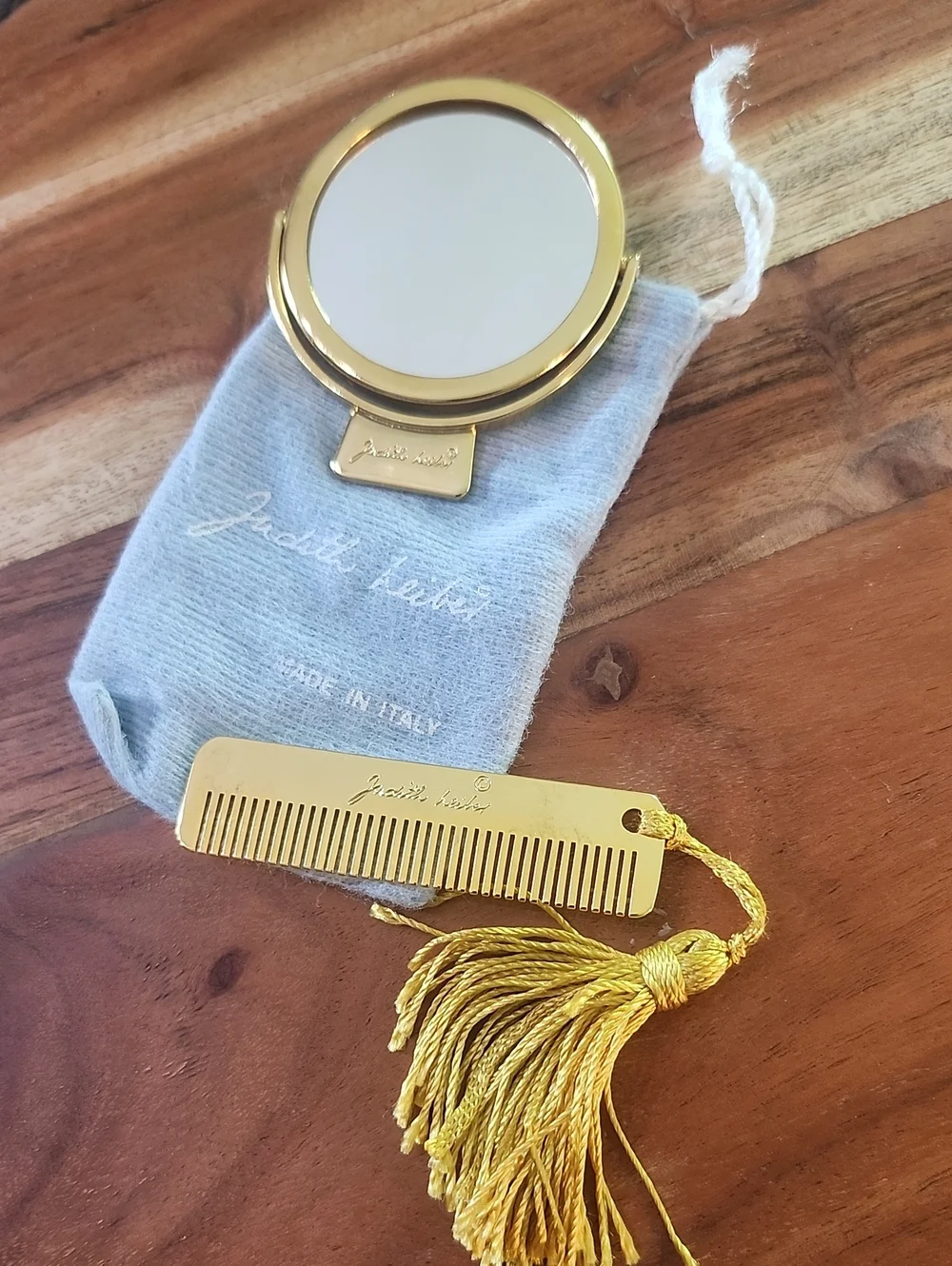 Judith Lieber Gold Double Sided Mirror & Gold Pocket Comb w/Tassel Nwot